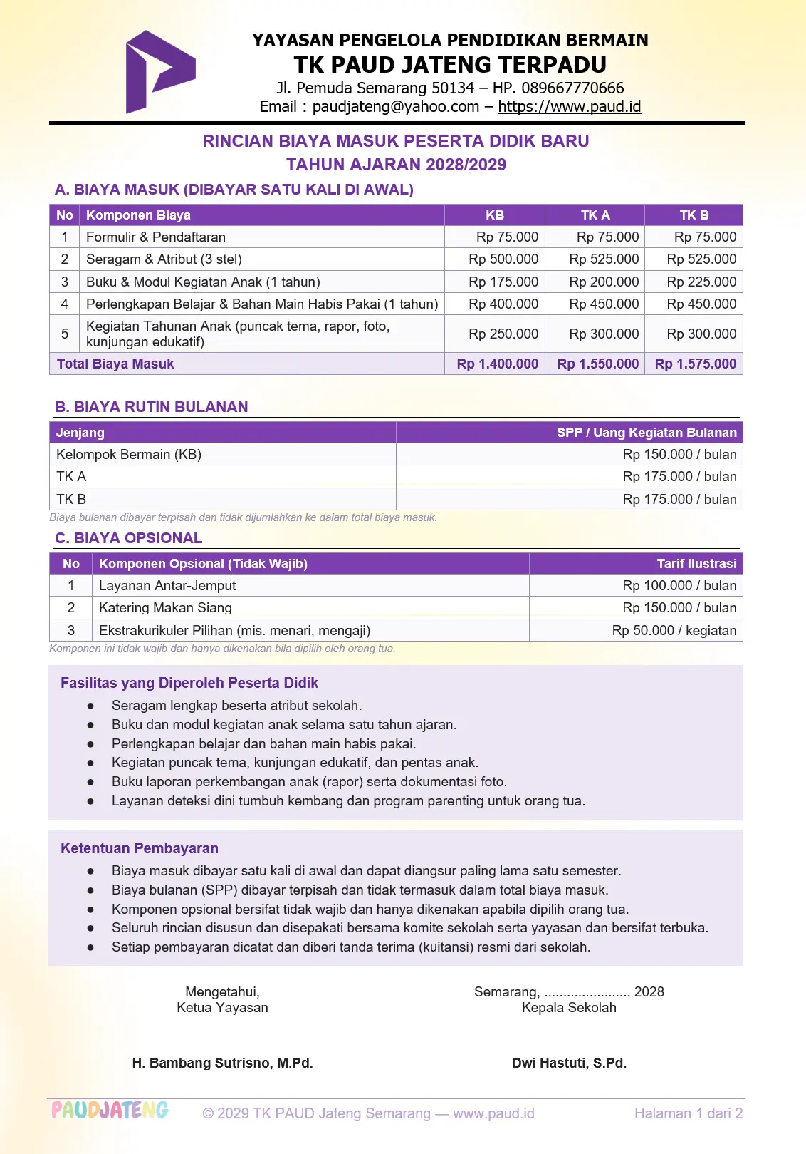 Contoh Rincian Biaya Masuk PAUD/TK yang Transparan Contoh Rincian Biaya Masuk PAUD/TK yang Transparan