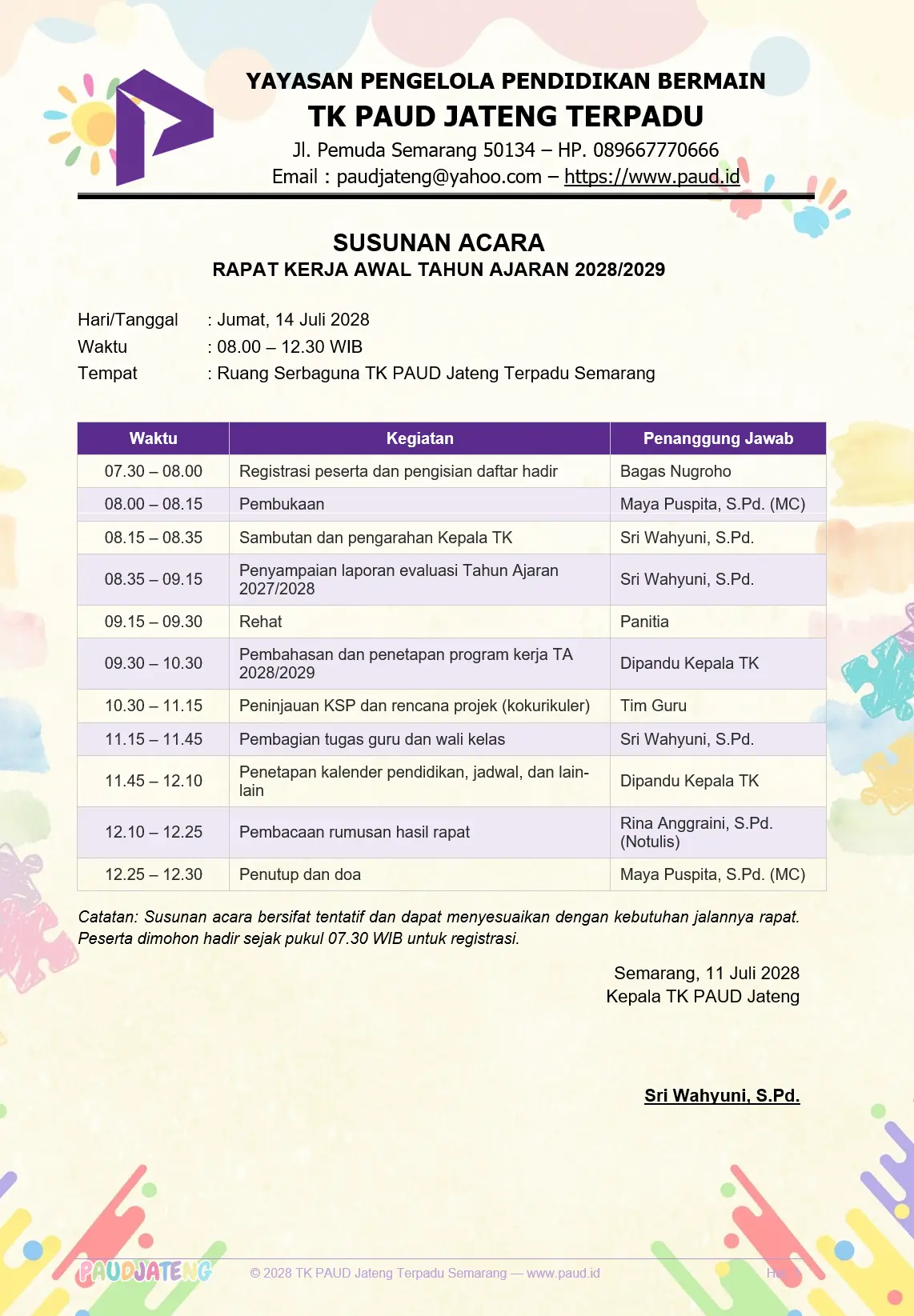 Contoh Susunan Acara Rapat Kerja PAUD: Rundown Acara PAUD Contoh Susunan Acara Rapat Kerja PAUD: Rundown Acara PAUD