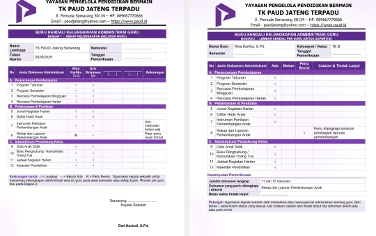 Ceklis Daftar Kelengkapan Administrasi Guru PAUD/TK