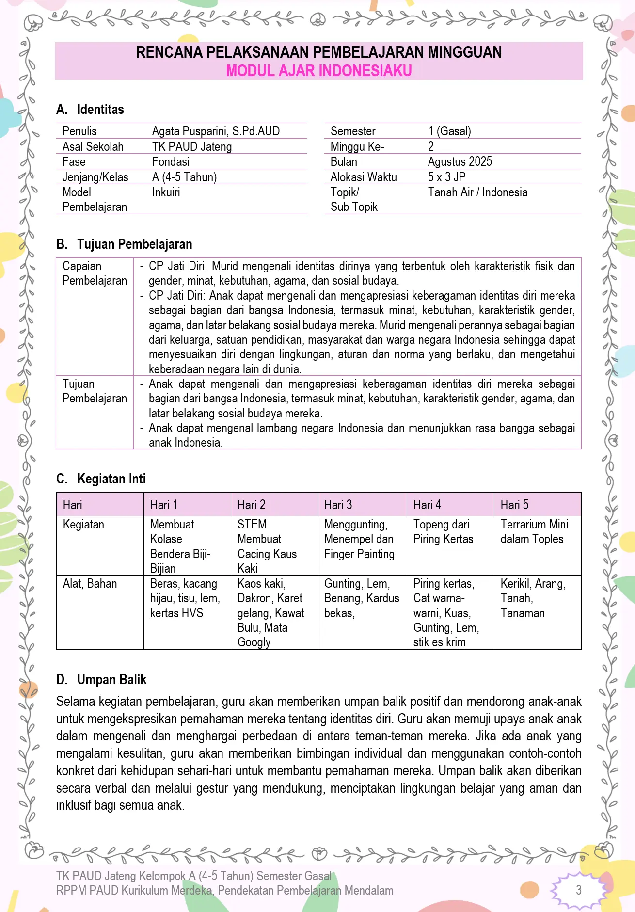 RPPM PAUD/TK 2025/2026 Deep Learning Rencana Pembelajaran Mingguan