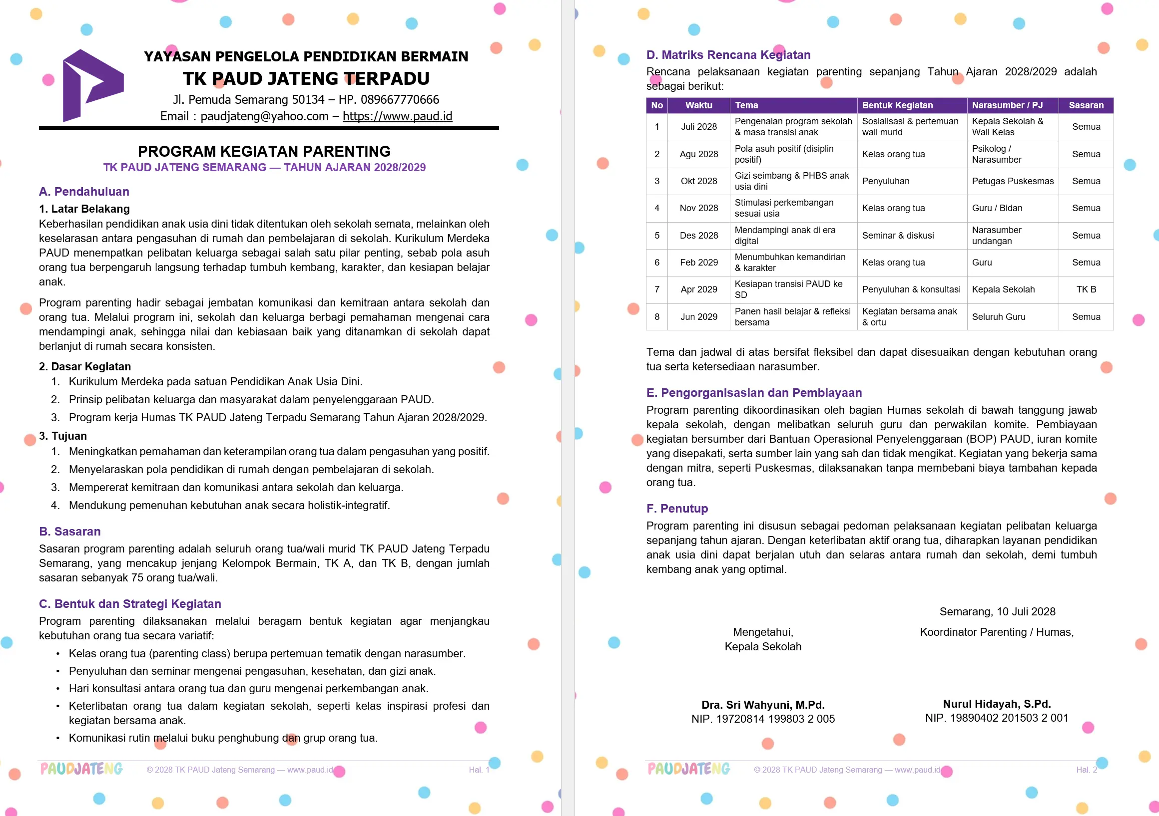 Program Kegiatan Parenting PAUD/TK 1 Tahun Ajaran Full Program Kegiatan Parenting PAUD/TK 1 Tahun Ajaran Full