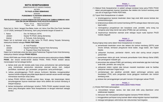 Surat Kerjasama (MoU) PAUD dan Bidan/ Kemitraan Puskesmas