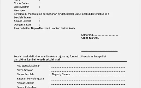 Download Contoh Surat Permohonan Pindah PAUD (Format AD-11)