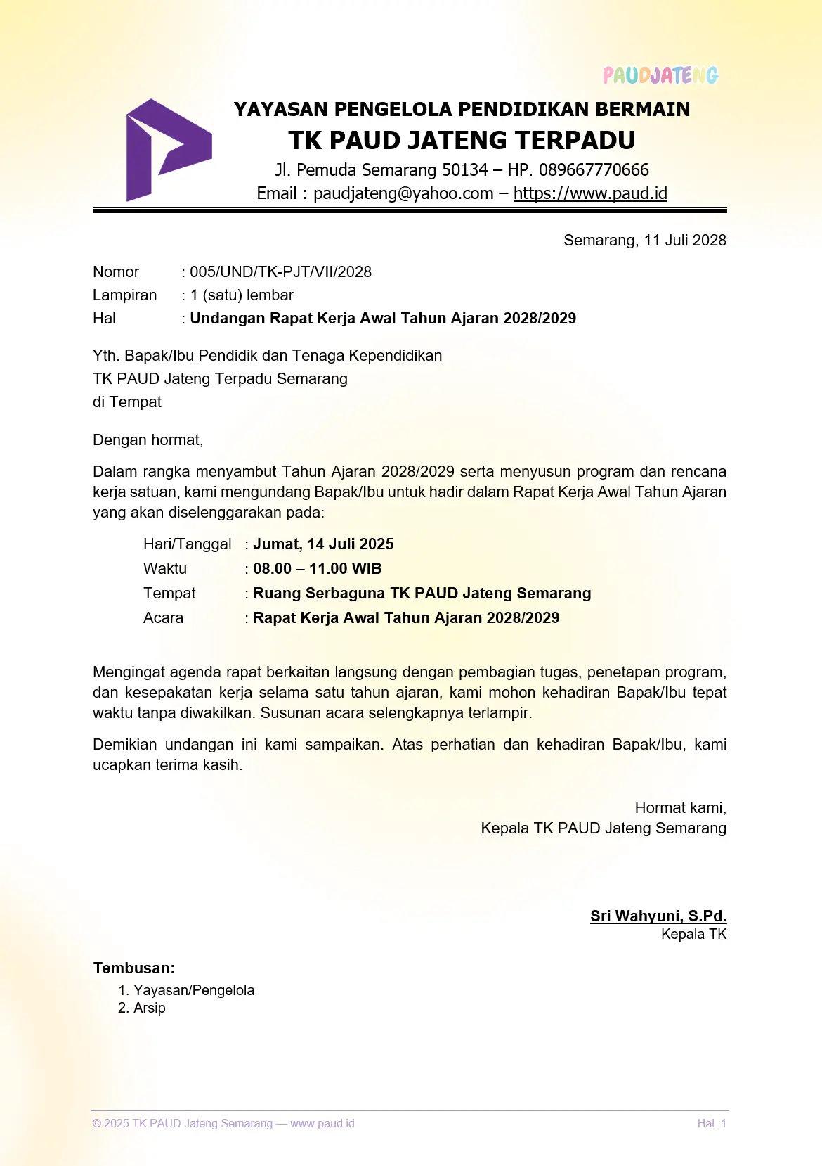 Contoh Surat Undangan Rapat Kerja PAUD Raker Awal Tahun Contoh Surat Undangan Rapat Kerja PAUD Raker Awal Tahun