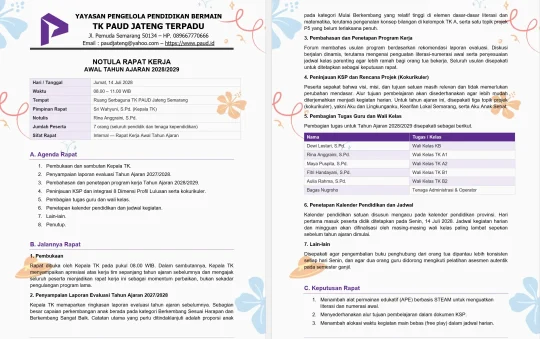 Notula Rapat Kerja PAUD: Contoh Notulen Awal Tahun Ajaran