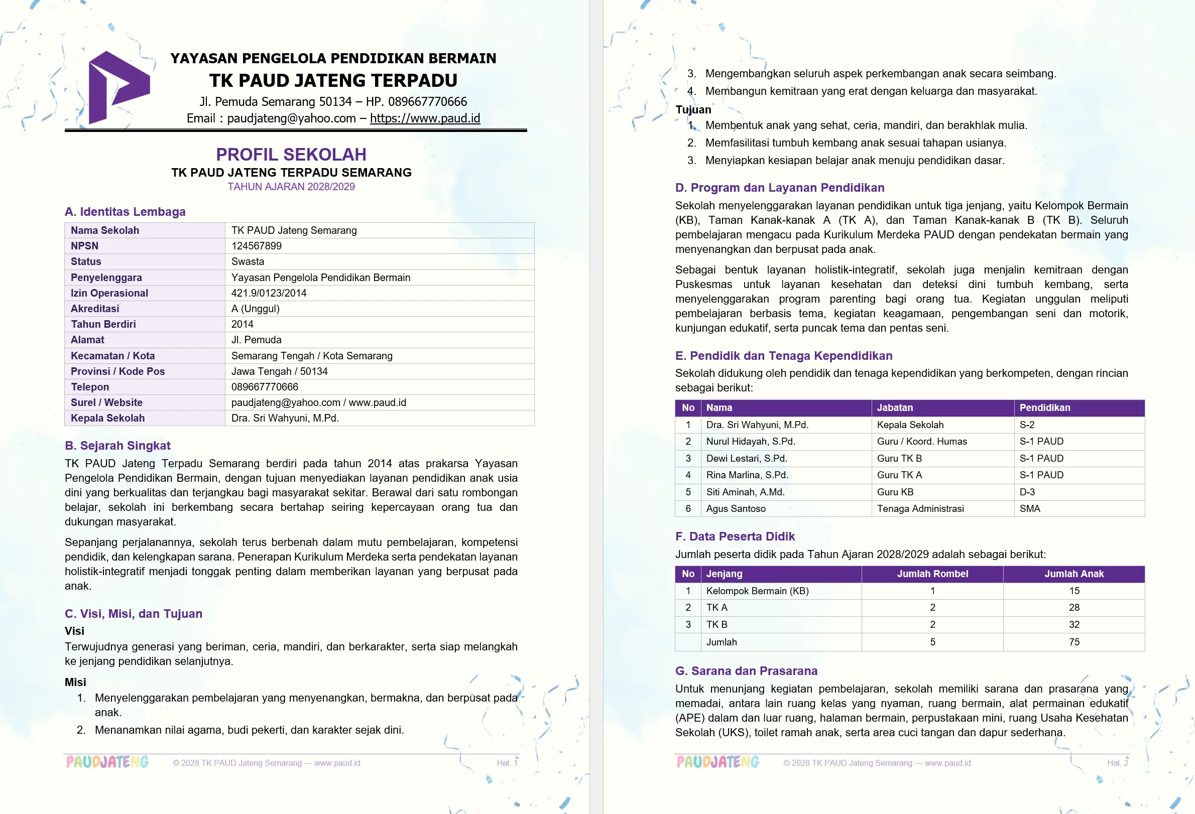 Contoh Dokumen Profil Sekolah TK PAUD Jateng (Company Profile PAUD) Contoh Dokumen Profil Sekolah TK PAUD Jateng (Company Profile PAUD)