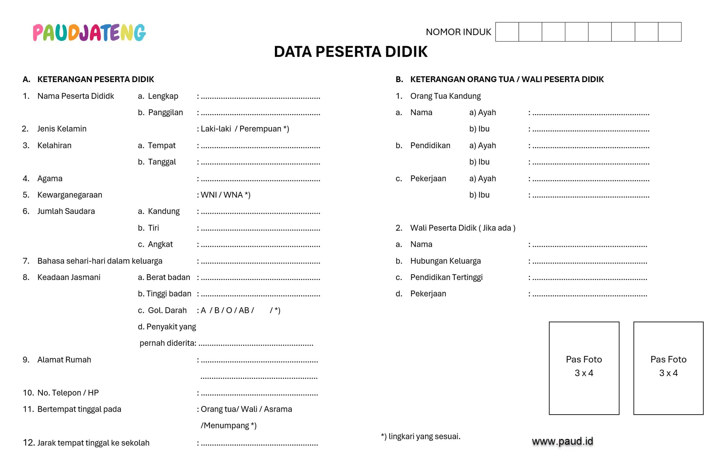 Contoh Buku Induk Siswa / Anak PAUD (TK KB TPA SPS) Contoh Buku Induk Siswa PAUD (TK KB TPA SPS)