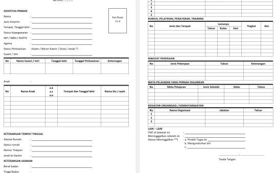 Buku Induk Pegawai TK/PAUD Biodata Tenaga Pendidik & Kependidikan