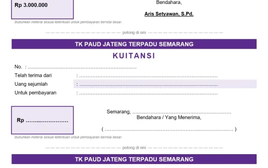 Contoh Bukti Transaksi Keuangan PAUD: Kuitansi, Nota