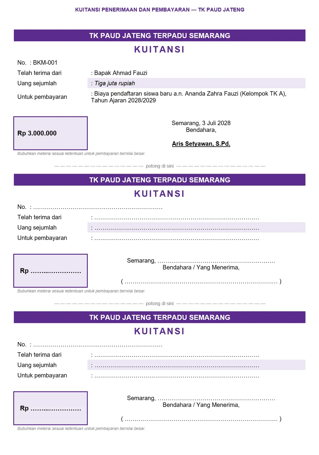 Contoh Bukti Transaksi Keuangan PAUD: Kuitansi, Nota Contoh Bukti Transaksi Keuangan PAUD: Kuitansi, Nota