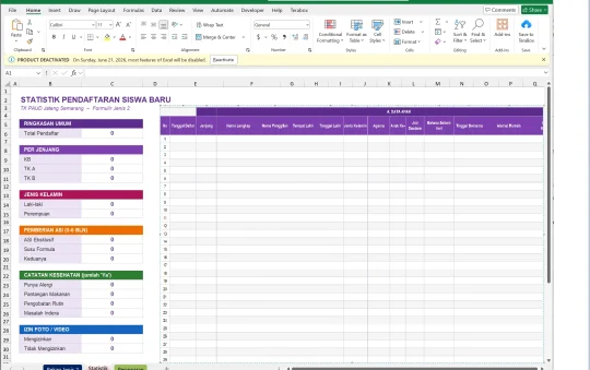 Buku Rekap Pendaftaran Siswa PAUD/TK Excel Bisa Edit