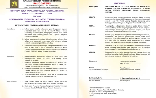 SK Pengangkatan Guru/PTK PAUD Perorangan &Kolektif