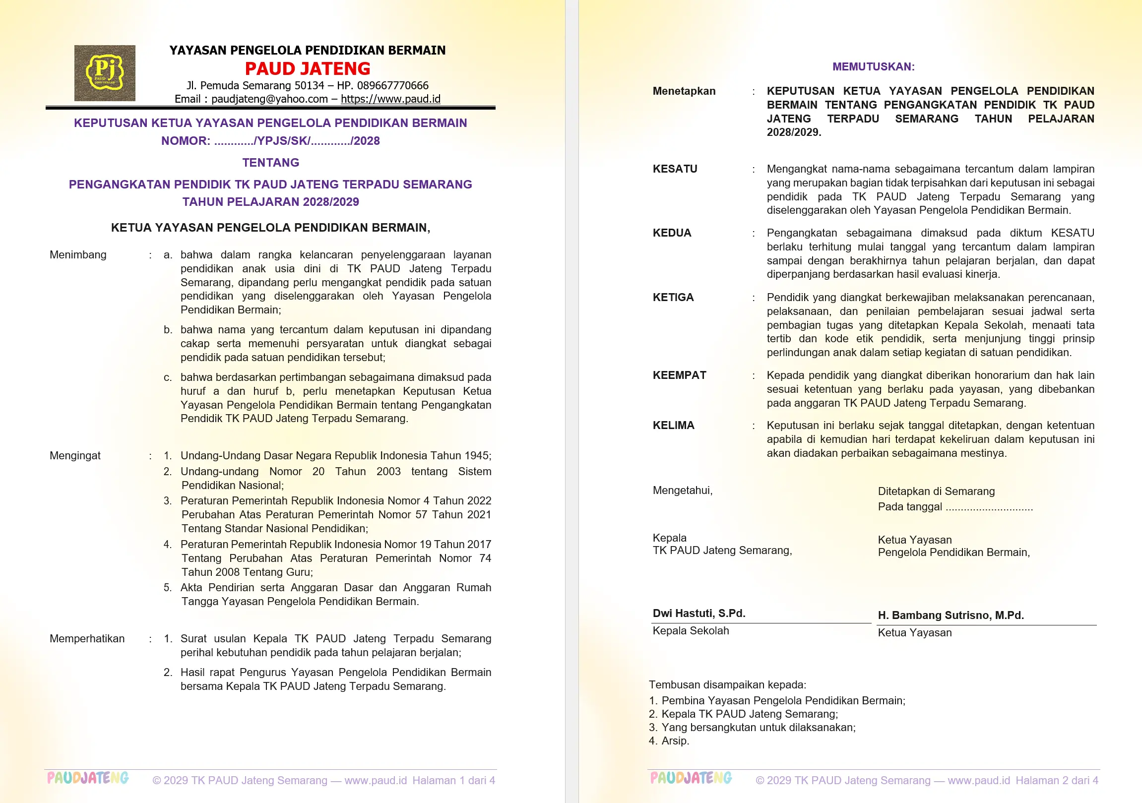 Contoh SK Pengangkatan Guru/PTK PAUD Perorangan dan Kolektif Contoh SK Pengangkatan Guru/PTK PAUD Perorangan dan Kolektif