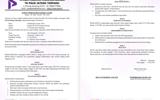 Surat Kontrak Kerja Guru PAUD/ Perjanjian Ikatan Kerja