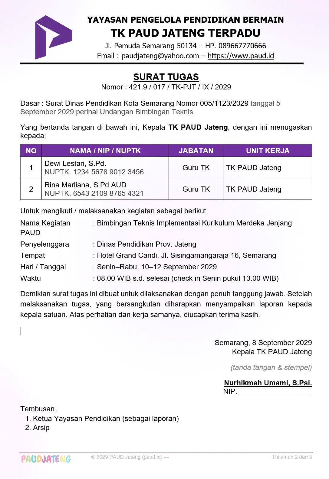 Contoh Surat Tugas Guru PAUD dan Tenaga Kependidikan Contoh Surat Tugas Guru PAUD dan Tenaga Kependidikan