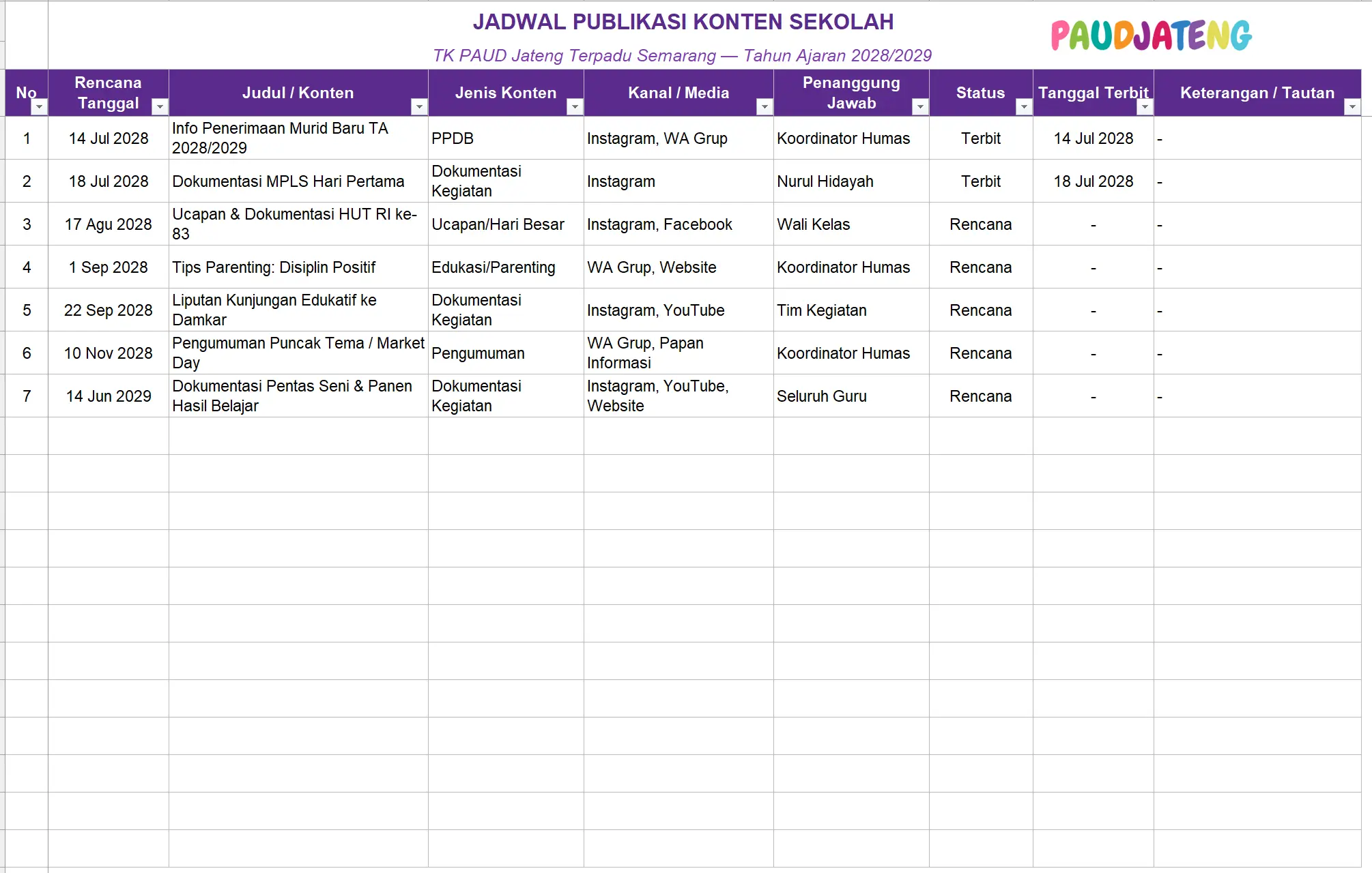 Buku Kegiatan Humas dan Jadwal Publikasi Sekolah PAUD Buku Kegiatan Humas dan Jadwal Publikasi Sekolah PAUD