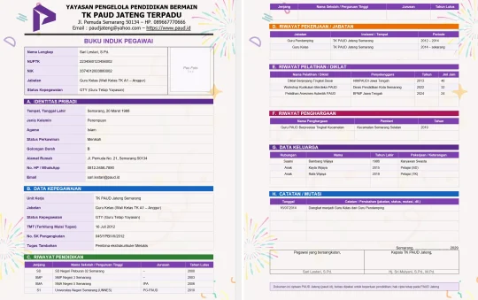Buku Induk Pegawai TK/PAUD: Biodata Guru & Tendik