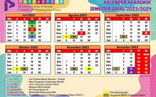 Kalender Akademik PAUD 2023/2024 TK KB TPA Bisa Edit
