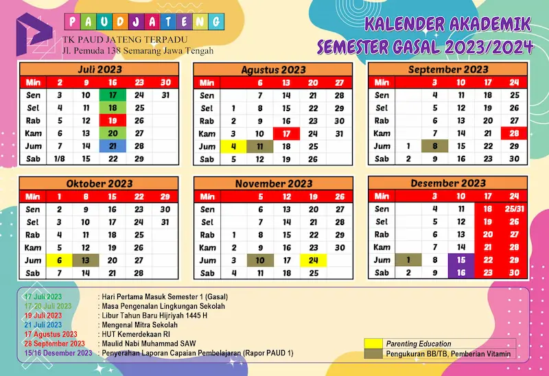 Kalender Akademik PAUD 20232024 TK KB TPA Bisa Edit