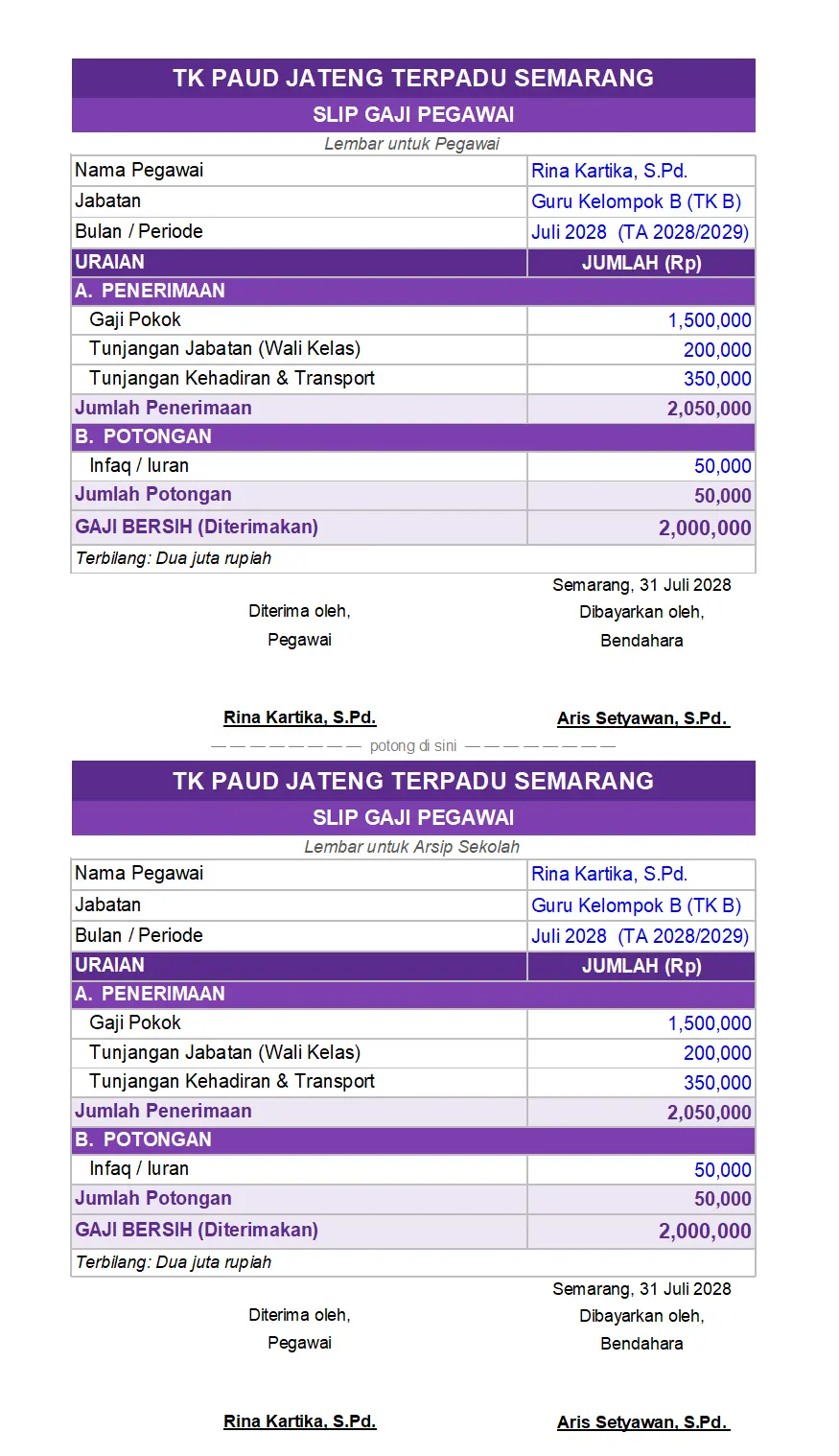 Contoh Slip Gaji Guru & Pegawai PAUD + Format Excel Contoh Slip Gaji Guru & Pegawai PAUD + Format Excel