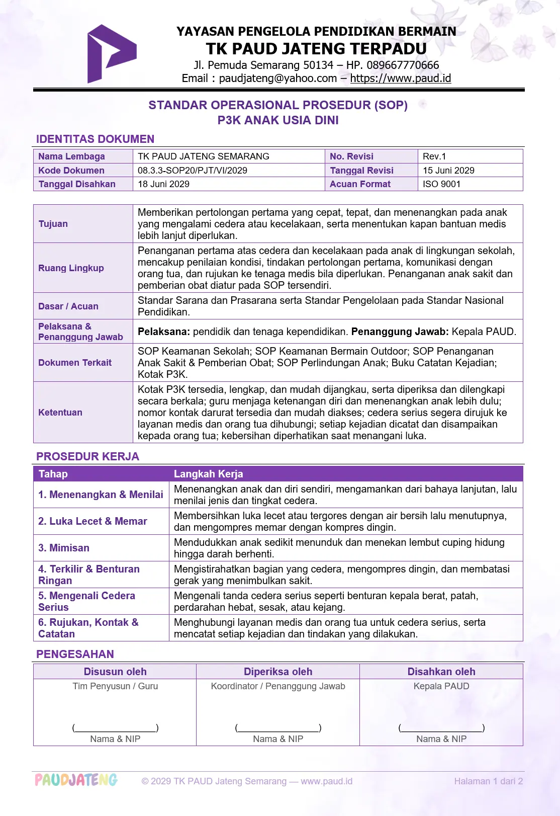 Contoh SOP P3K PAUD: Sigap & Tenang Saat Anak Terluka Contoh SOP P3K PAUD: Sigap & Tenang Saat Anak Terluka