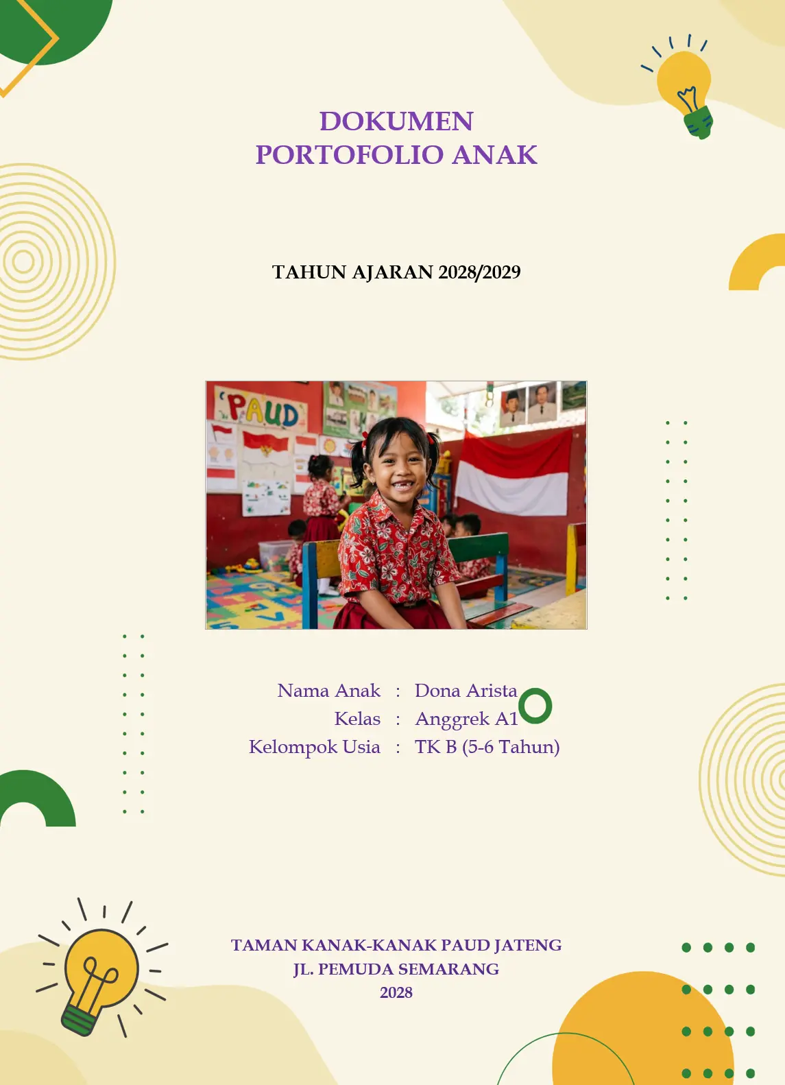 Portofolio Siswa PAUD/TK Format Word Bisa Edit + Contoh Pengisian Data Anak