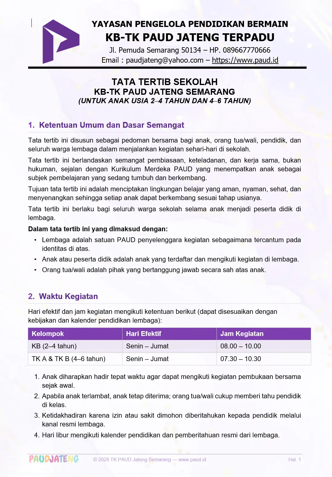 Contoh Tata Tertib Sekolah PAUD/TK: Tata Tertib Siswa Contoh Tata Tertib Sekolah PAUD/TK: Tata Tertib Siswa